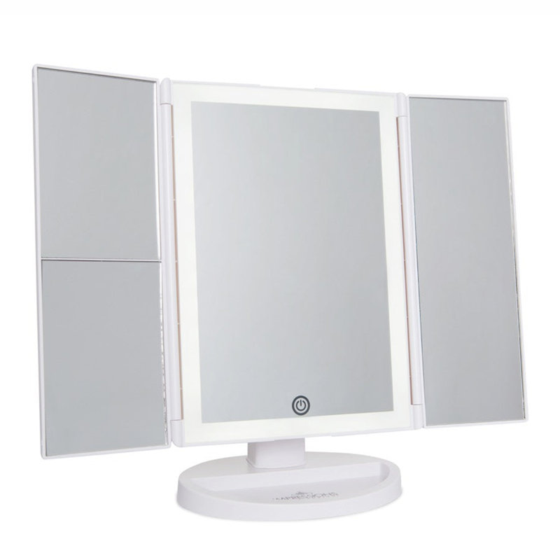 Deylani Touch Trifold 2.0 LED Makeup Mirror with Magnification Iron Framed Lighted Makeup Mirror, White