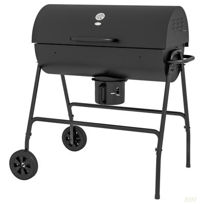 Barrel Charcoal BBQ Grill with 420 sq.in. Cooking Area, Outdoor Barbecue with Wheels, Ash Catcher and Built-in Thermometer for Patio Picnic, Backyard Party