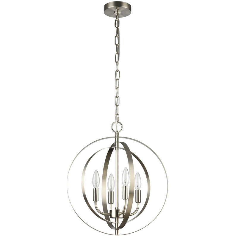 Luminaire suspendu sphérique unique et remarquable à 4 lumières Mifflintown, Nickel brossé