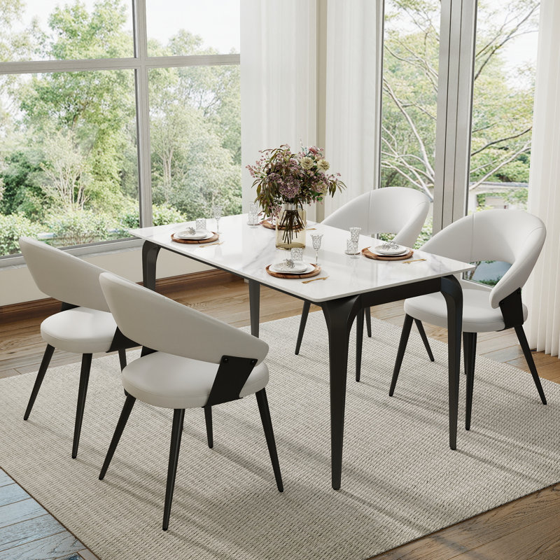 Yianna Modern Stone Dining Table for Modern Kitchen Living Room, Home and Office, Black, White, 29.53"H x 55.1"L x 31.5"W