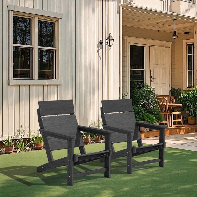 Hdpe One-piece Backrest Adirondack Chair Set Of 2, Gray