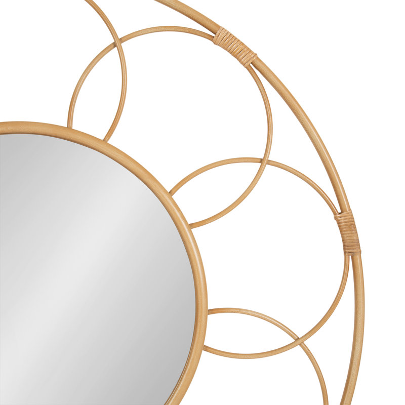 Round Metal Wall Mirror with Woven Detailing, Brown