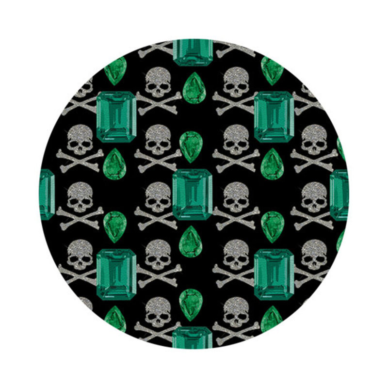 Gem Emeralds Skull Vegan Leather Round Coasters, Black