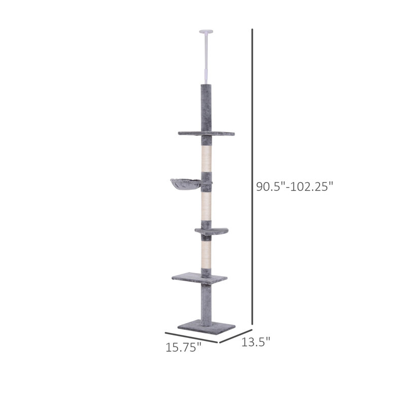 9' Adjustable Height Floor-To-Ceiling Vertical Cat Tree - Grey