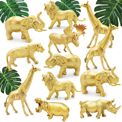 12pcs Metallic Gold Plastic Safari Animal Figurines