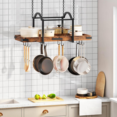 Metal，Manufactured Wood Oval Hanging Pot Rack