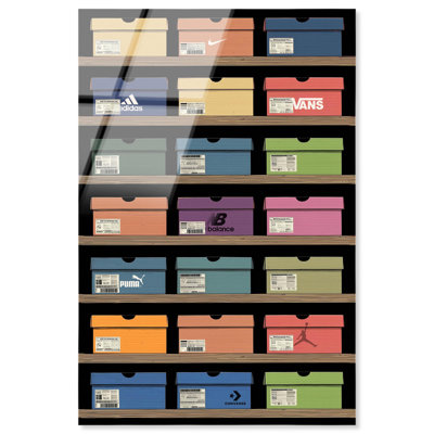 Shoeboxes on Shelves Acrylic Print Sneaker Wall Art by Art Remedy, Ready to Hang, 24 x 36