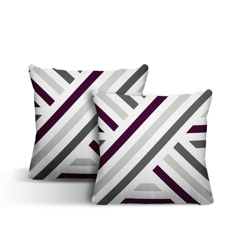  Coussin décoratif intérieur / extérieur à rayures, L 15 po x H 15 po, Mauve