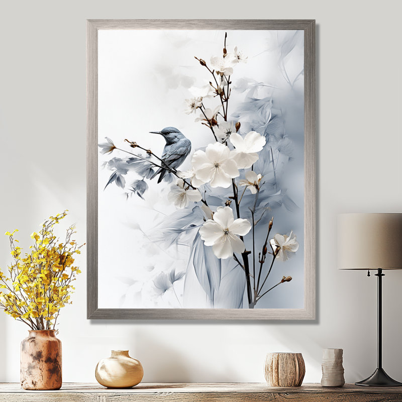 Hoppert Asian Art Apple Blossom Sumi VI - art mural asiatique, H 32 po x l 24 po x P 1 po, Cadre photo argenté