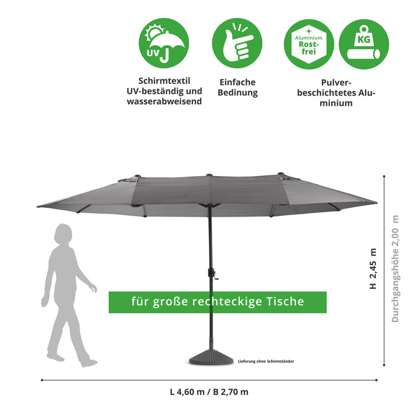 Kerney 460cm X 270cm Rectangular Parasol, Anthracite