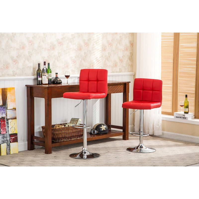 Tabouret de bar pivotant réglable en similicuir, ensemble de 2, Rouge