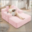 Luxueuse chaise longue en velours côtelé moelleux avec 3 coussins, canapé-lit convertible avec poche de rangement, conception sans cadre et mousse de compression pour les petits espaces, salon, appartement, rose bébé-2045143852