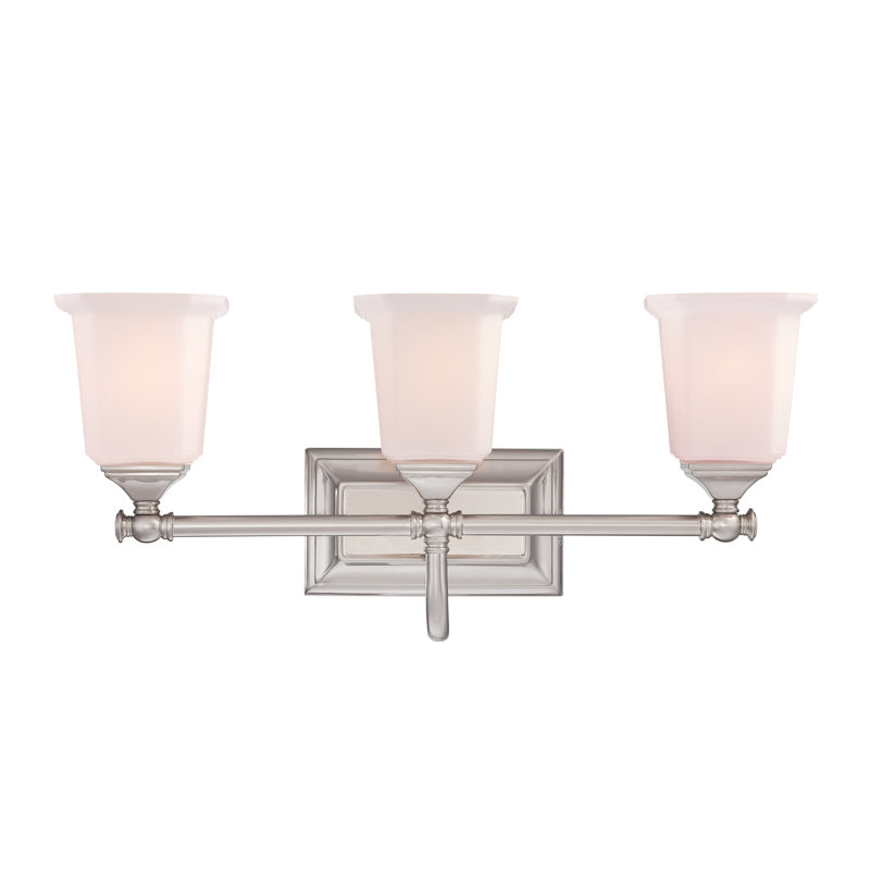 Nicholas 3-Light Brushed Nickel Vanity Light, Brushed Nickel, Off White