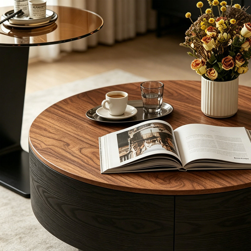 Table basse French French Premium, 13" H x 31.49" W x 31.49" D, Tan/Black