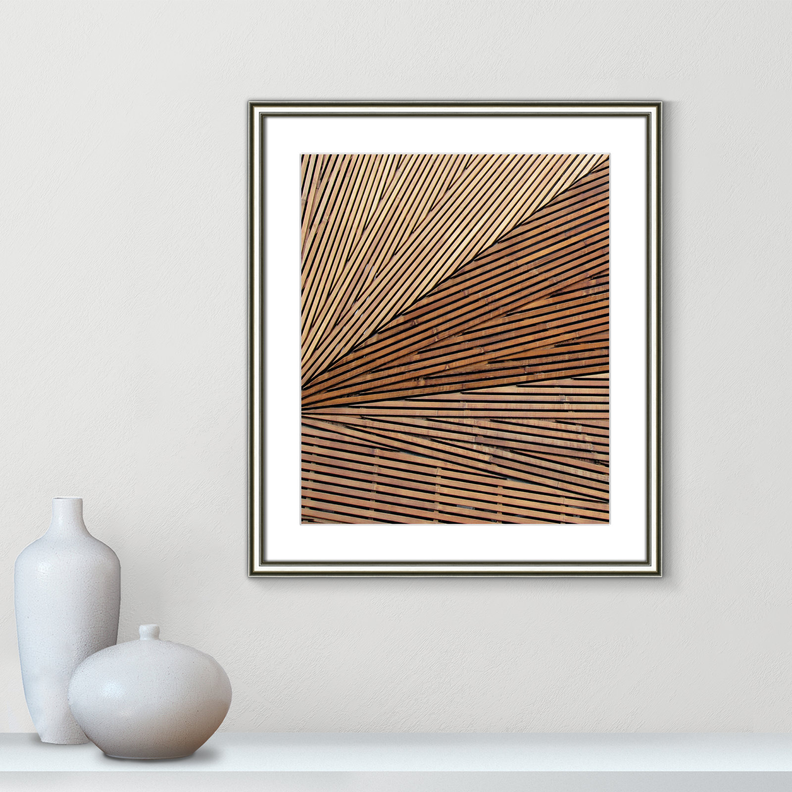 Geometric Wood Panel 1 - Picture Frame Print, 20.25" H x 17.25" W x 0.88" D, Silver