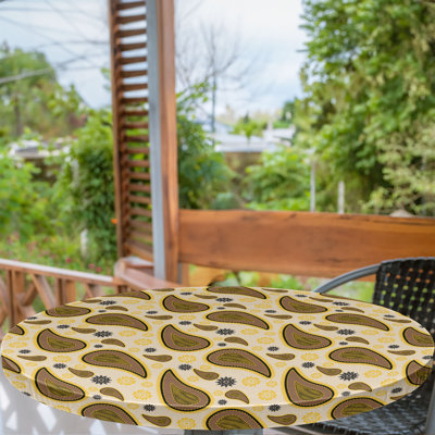East Urban Home Paisley Fitted Round Tablecloth Caramel Beige 108121