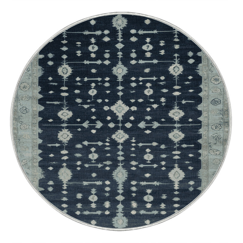 Machine Washable Overdyed Green Area Rug, Round 4'