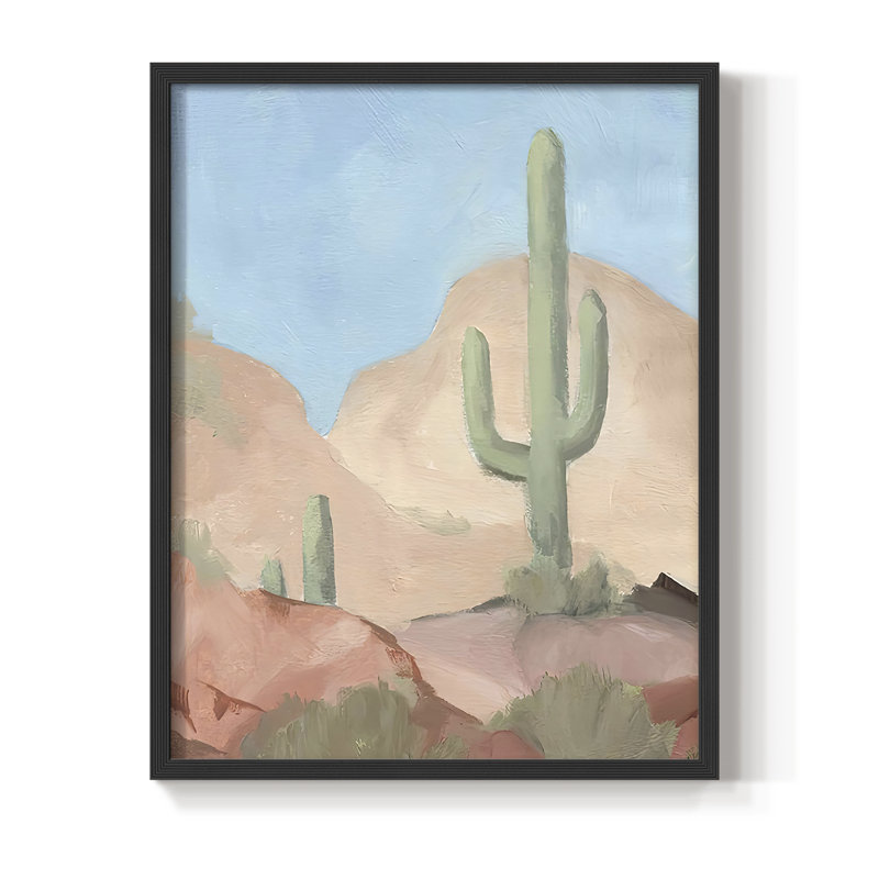 «Sunny Saguaro I», reproduction encadrée - bois massif, H 21 po x l 17 po, Noir, noir, noir, noir