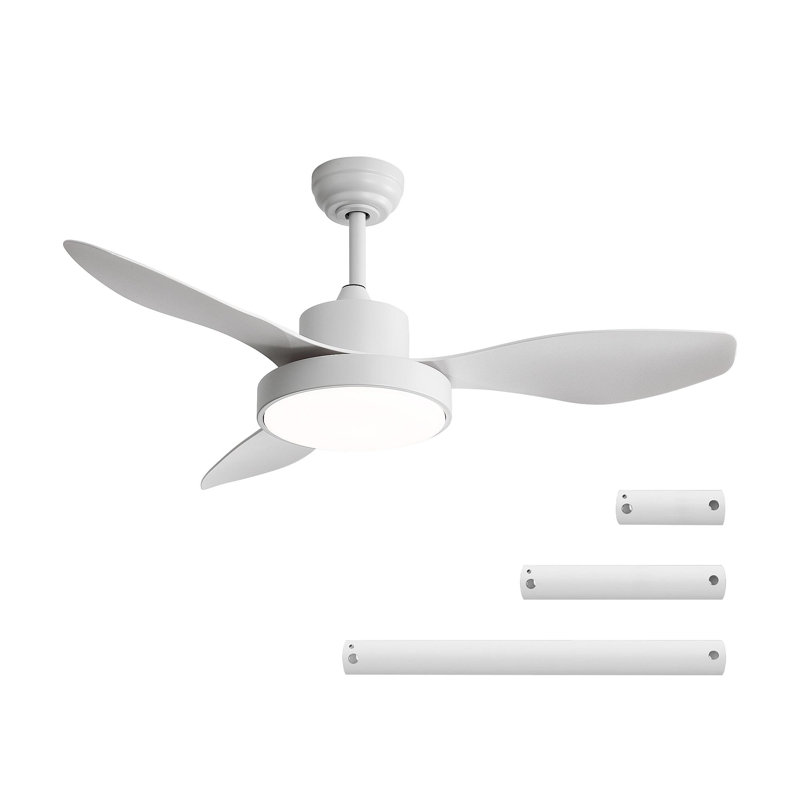 47 Inch Ceiling Fan With 22W LED Light And Remote Control 6 Speeds Reversible DC Motor White For Living Room Bedroom, White