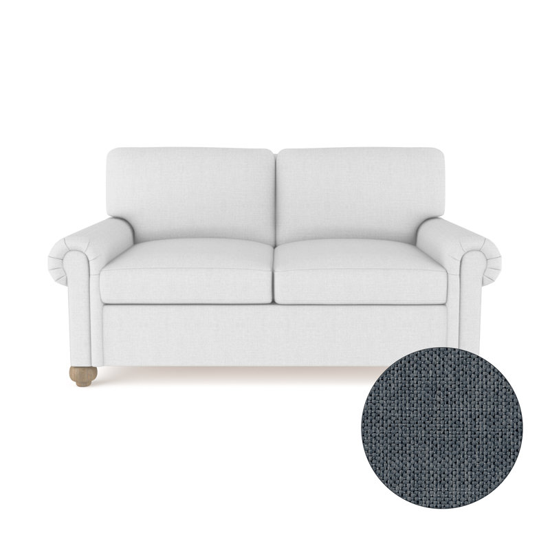 Causeuse Leroy, Patiné, Lin à tissage de galets Bluebell, H 36 po x l 72 po x P 43 po