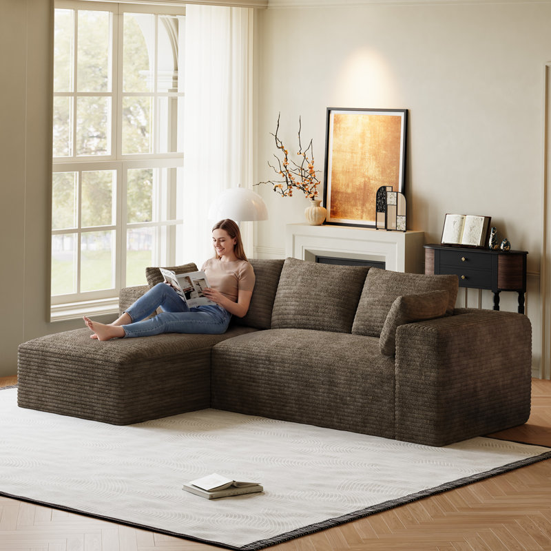 Adame Boneless Sectional Sofa Couch With L-Shaped Chaise, Cup Holders & Storage Pockets - No Assembly Required, Light Brown