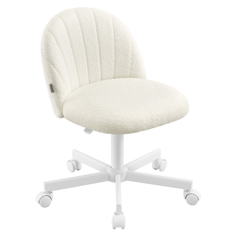 Office Chair, Swivel Makeup Vanity Desk Chair, Height Adjustable, Teddy Fleece, White