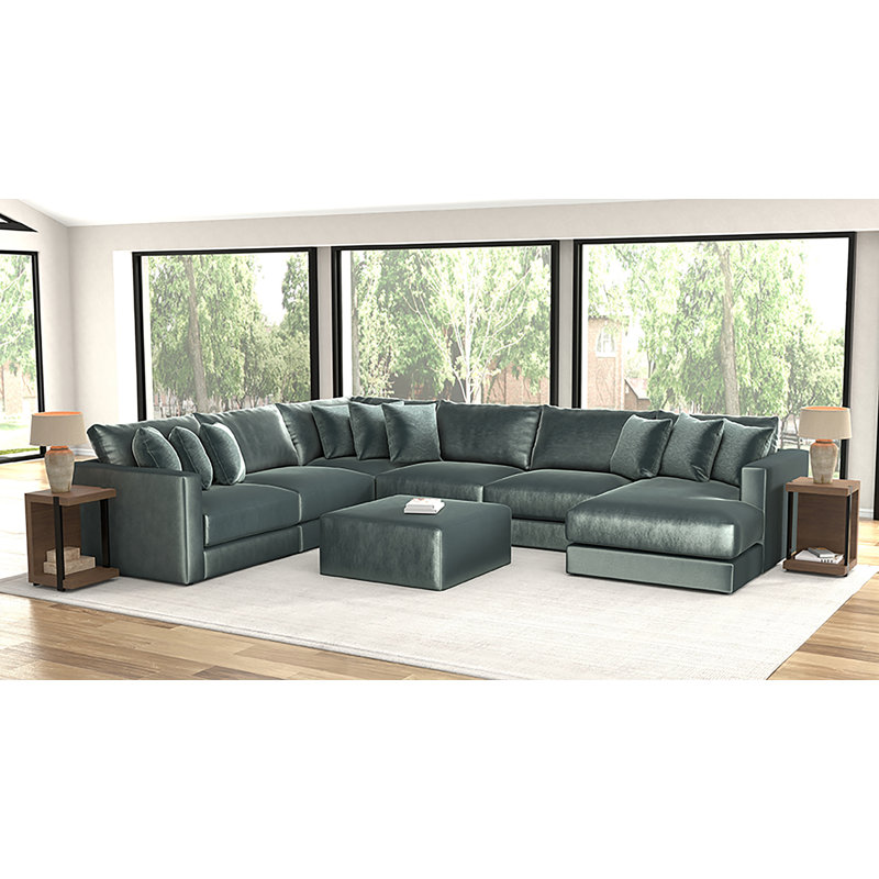 Canapé modulaire très profond avec repose-pieds assorti six pièces Rondale, Mélange de polyester vert