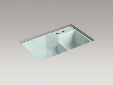 Indio® 33" L x 21.125" W Double Basin Undermount Kitchen Sink with Accessories, 2 hole, Ice Gray