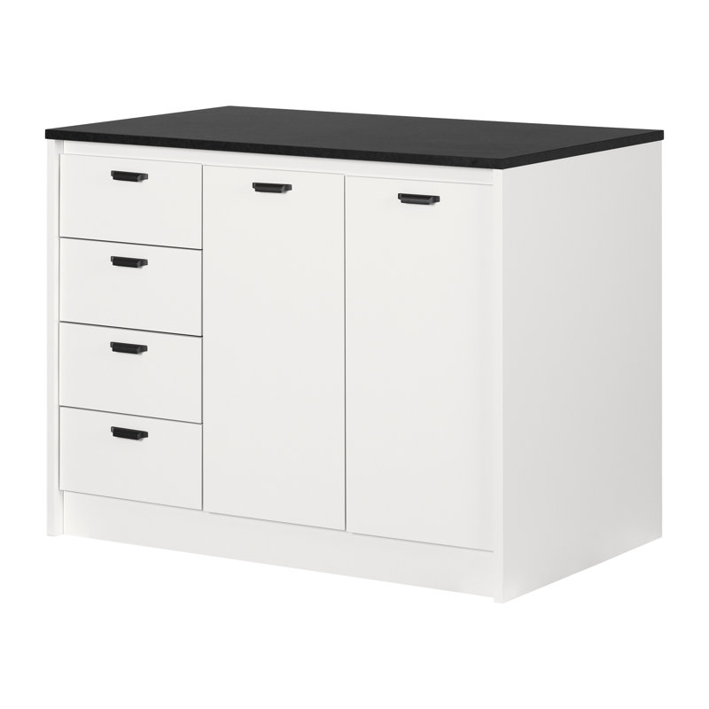 Myro Kitchen Island with Storage, Faux Black Stone