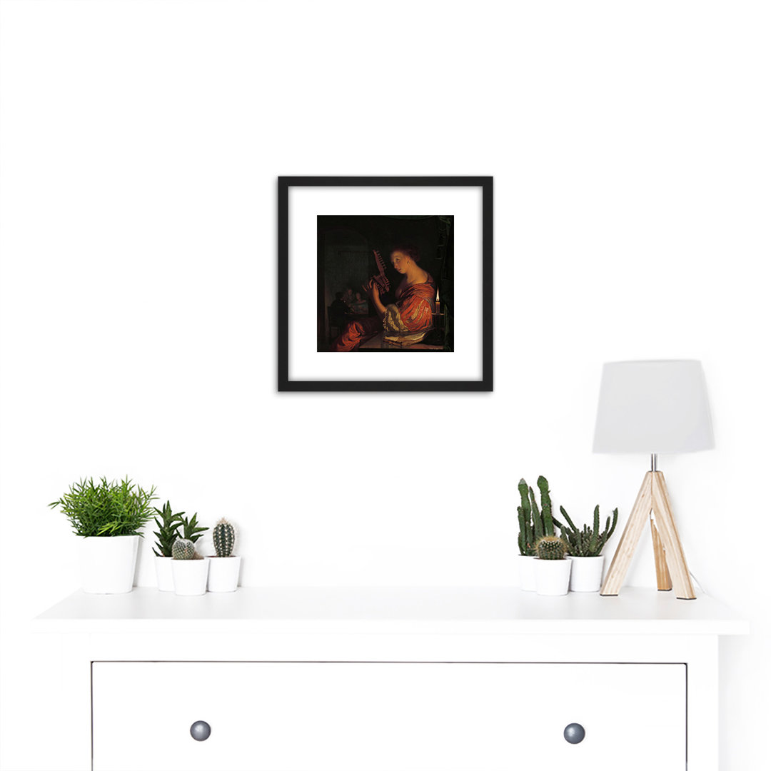 Woman Holding A Theorbo Tunes by Frans Van Mieris - Single Picture Frame Painting