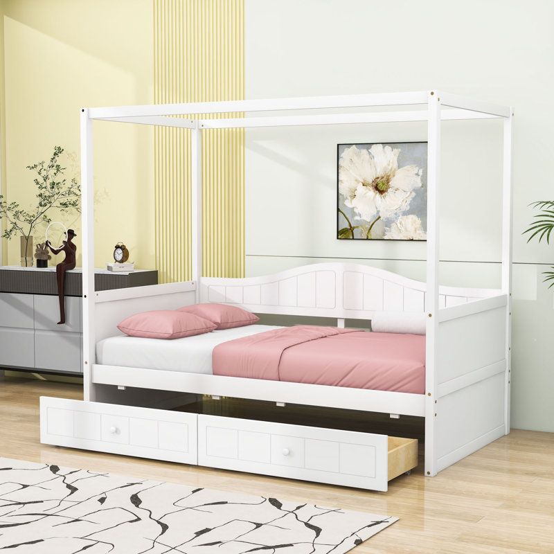 Aeriona Canopy Daybed with 2 Drawers, White