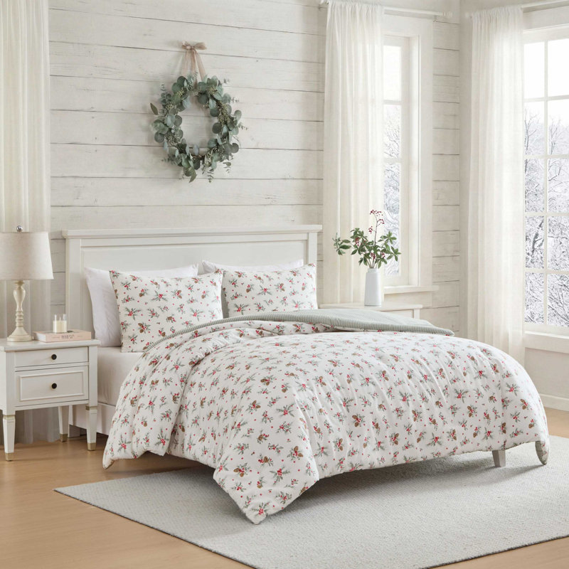 Ensemble d'édredon réversible en flanelle de coton Laura Ashley Mulholland, Édredon pour grand lit + 2 taies décoratives
