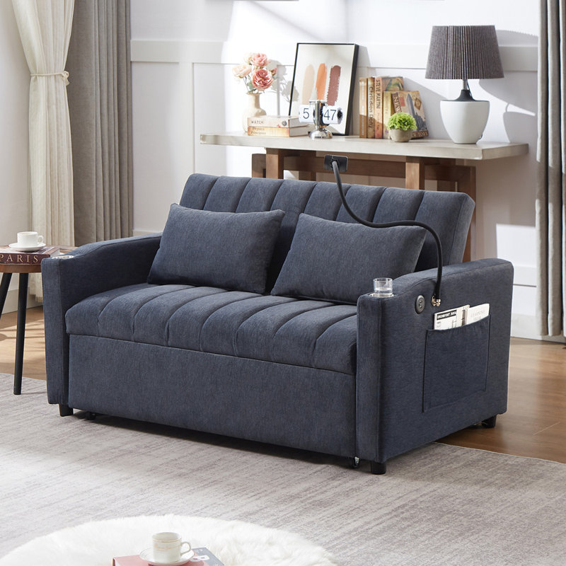 Causeuse Annamoor, Bleu / polyester gris