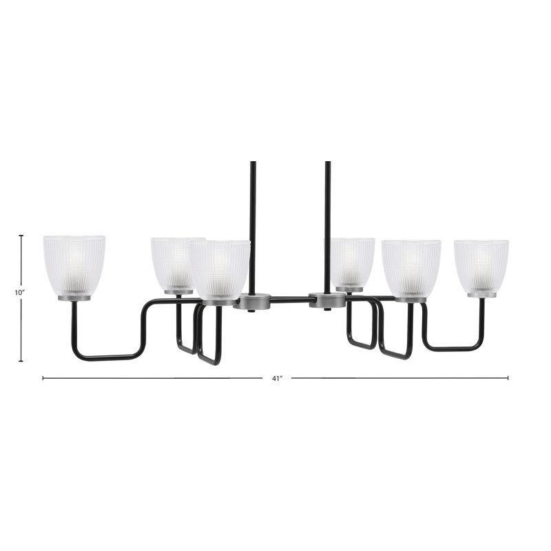 Luminaire pour îlot 6 lumières Amarmula, noir mat et graphite, verre strié transparent de 5 po, Noir / nickel