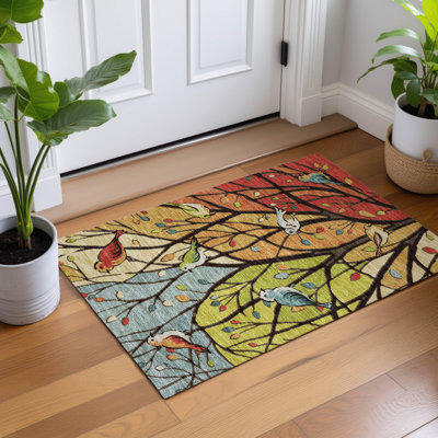 Machine Washable Indoor/Outdoor Chantille ACN2336 Botanical Rug