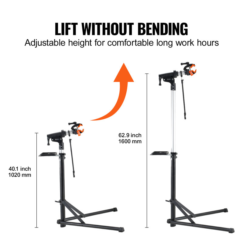 Heavy-Duty Adjustable Aluminum Bike Repair Stand with Magnetic Tool Tray