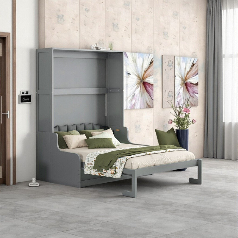 Queen Size Murphy Bed Wall Bed with Sofa - Space Saving Wall Bed with Cushion, Gray