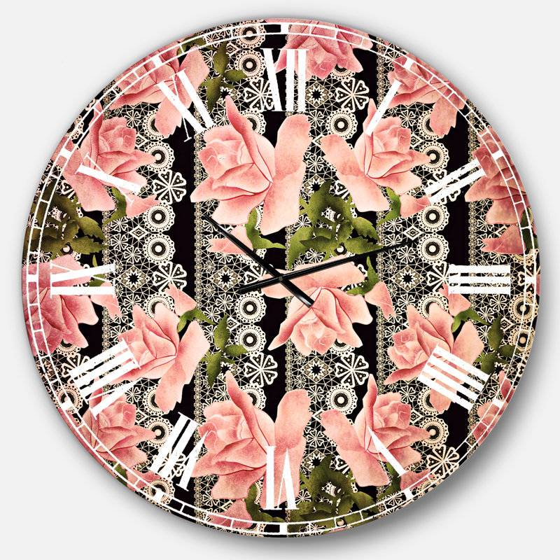 Motif de roses noires - Horloge murale traditionnelle, Grand
