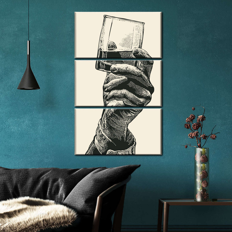 Ensemble de 3 pièces Whiskey In Hand On Canvas, H 32 po x l 20 po x P 1,25 po
