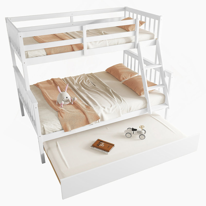 Lit simple au-dessus d'un lit double en bois avec lit gigogne, Blanc