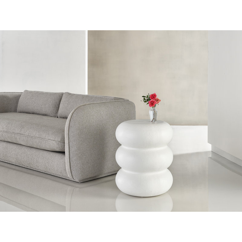 20" White Textured Round Wood Side Table