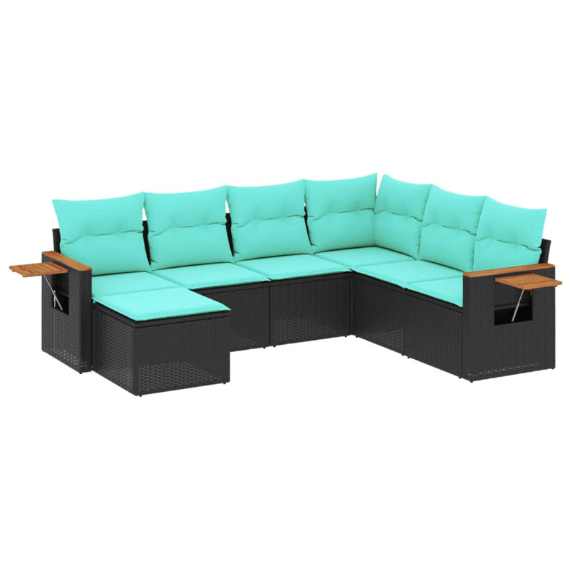 Ensemble de canapé de patio 7 pièces avec coussins en rotin de polyester noir