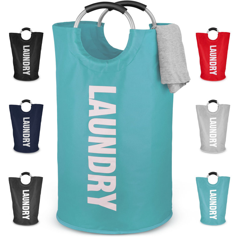 Grand panier à linge robuste pliable Zulay Home, Bleu sarcelle