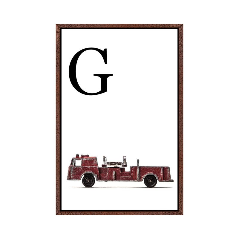 G Fire Engine Letter 1 Piece Wall Art on Canvas, 66.04 cm H x 45.72 cm W, Classic Brown Wood Framed