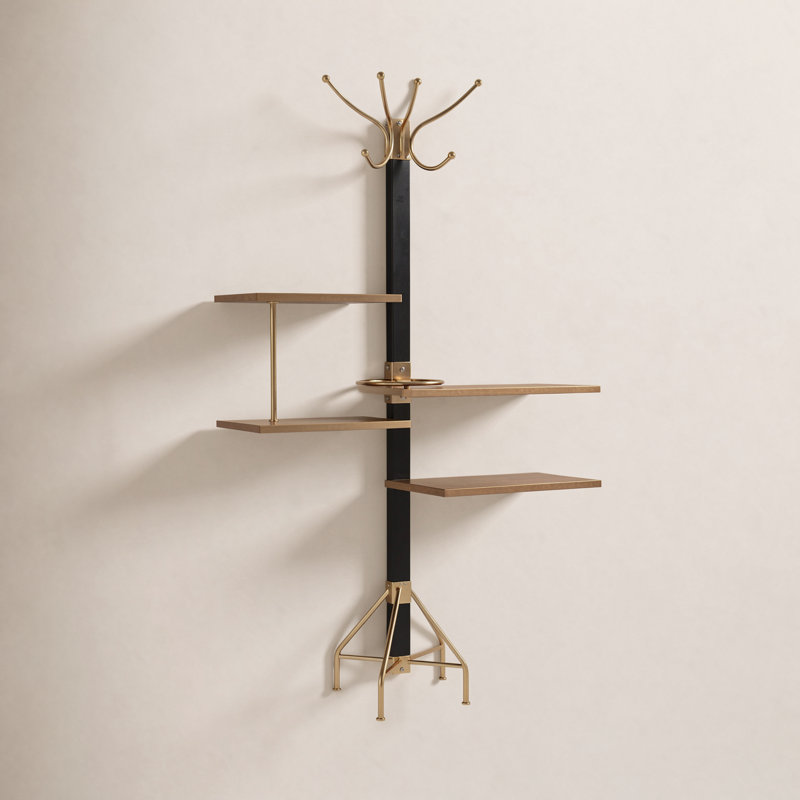 Donan 8 - Hooks Freestanding Coat Rack, Black/Gold
