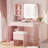 Vanity Desk Set With Led Lighted Mirror & Power Outlet, Makeup Table Top with 3 Open Bookcases, 3 Cubbies, 2 Drawers, Dresser Table for Bedroom, Checkroom-1231188404