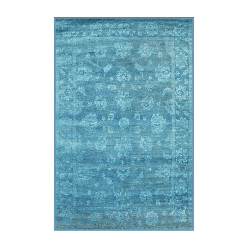Tapis bleu ciel contemporain, Rectangle 5 pi x 7 pi