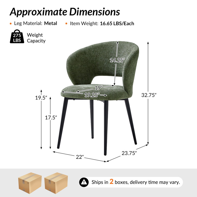 Angel 22''W Modern Ergonomic Dinning Chair With Metal Legs, 4, Green