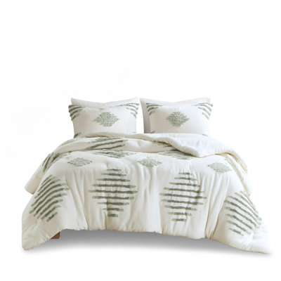Full/Queen 3 Piece Cotton Blend Chenille Comforter Set With Modern Tufted Design And Hypoallergenic Filling