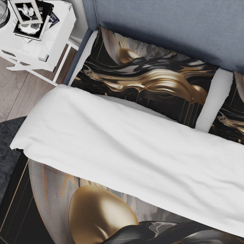 Ensemble de housse de couette en microfibre / polyester doré et noir captivant Marble II Bedding